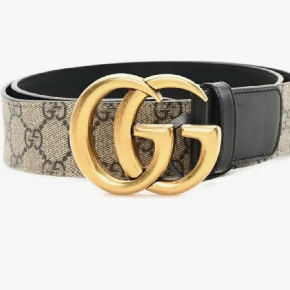Gucci Black/Beige Belt with Gold GG Buckle / worn four times EXCELLENT condition